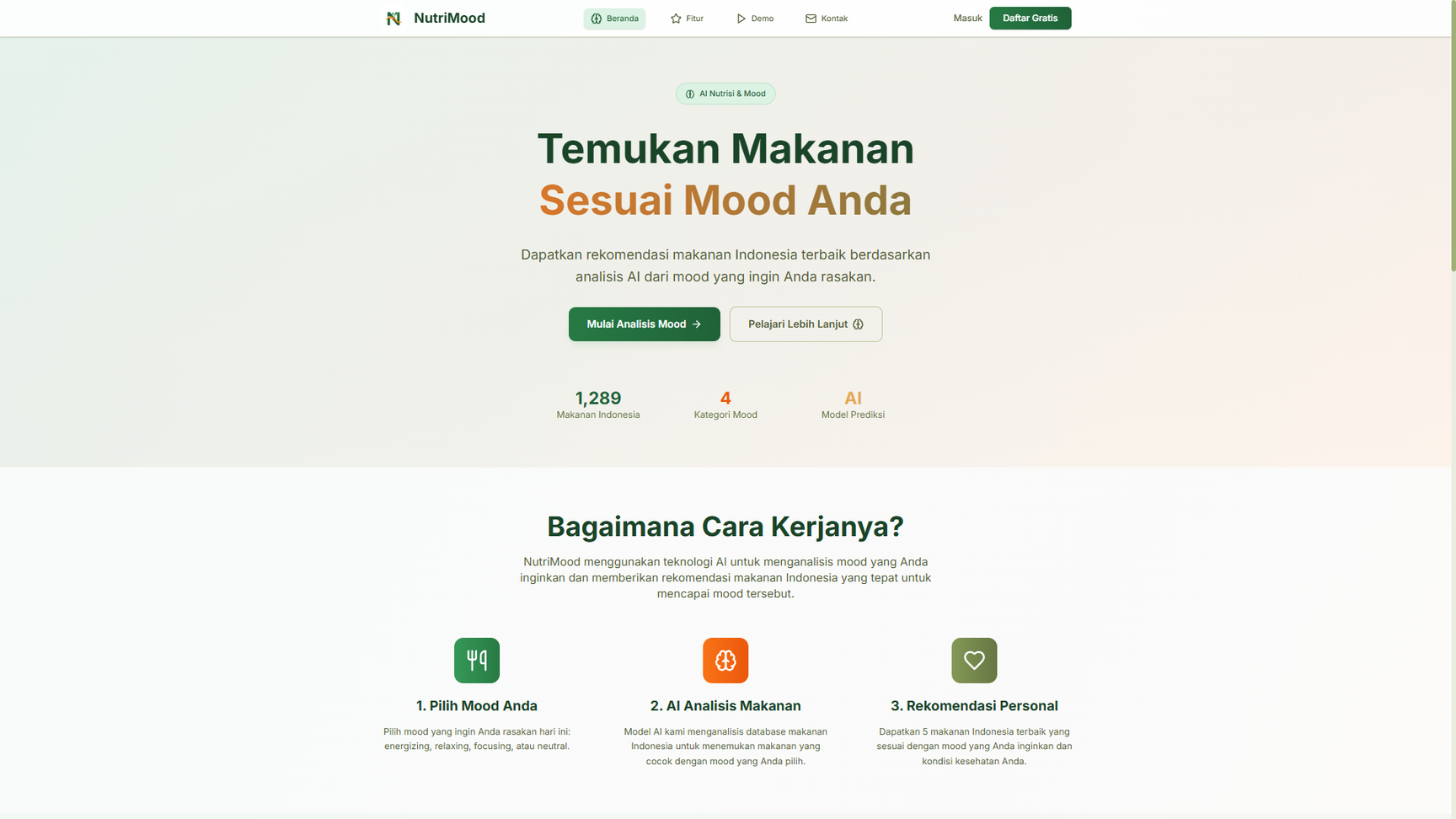 NutriMood web application for personalized meal recommendations
